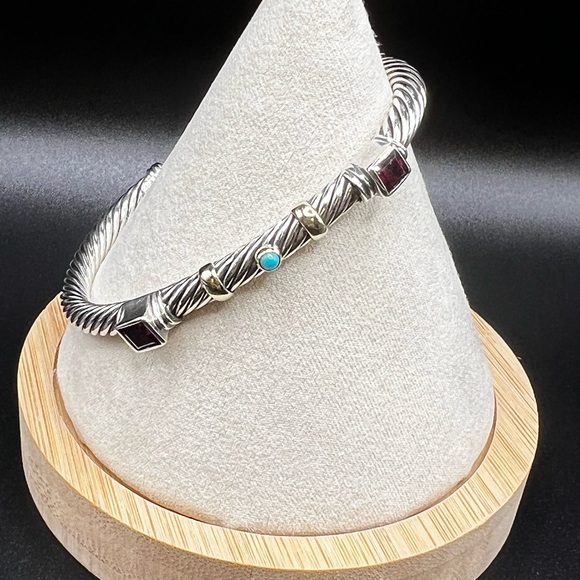 David Yurman Sterling Silver and 14k Renaissance 5mm Cable Cuff Bracelet RETIRED - Picture 2 of 10